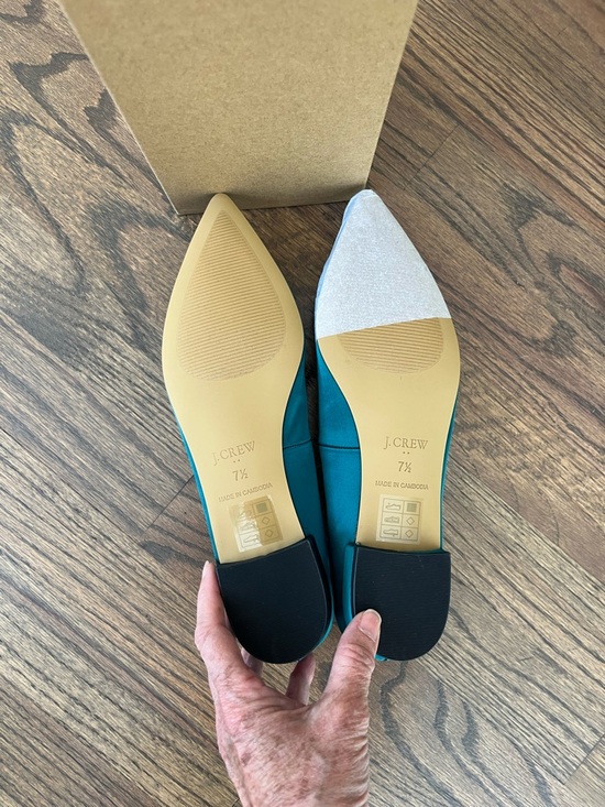 J. Crew Teal Satin Pointed Flats with Pearl-Embellished Buckle - Picture 6 of 8